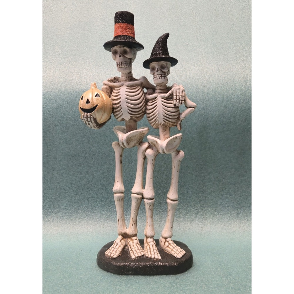 Grasslands Road Skeleton Couple Halloween Figurine Witches Hats Jack O Lantern